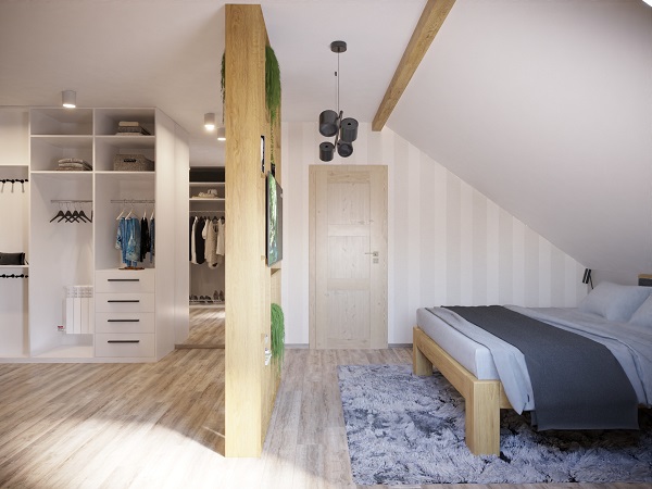 Sypialnia z garderobą w Drawsku | Fuxja Studio Projektowe Koszalin